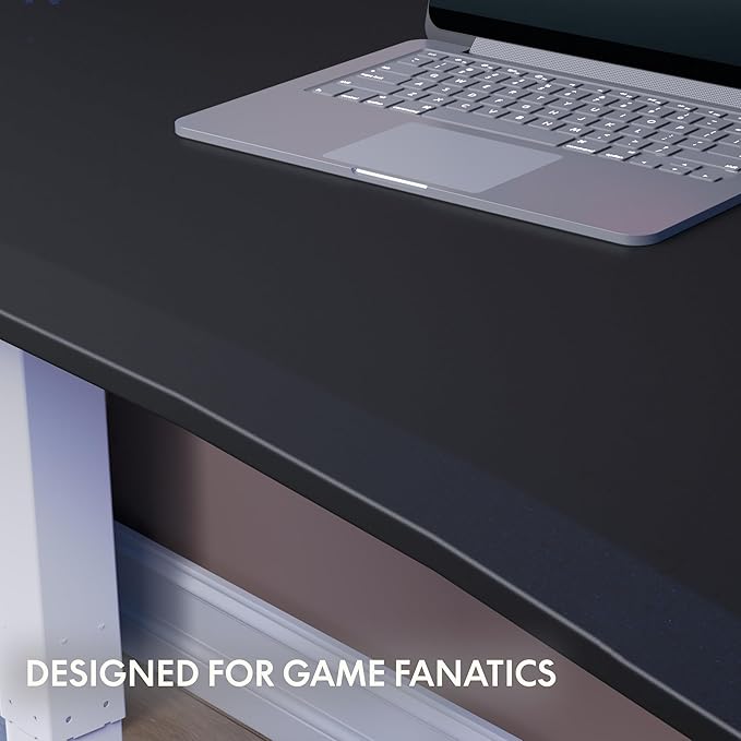 FLEXISPOT E6 Gaming Standing Desk 55x28 in Electric Adjustable Height for MOBA Games Computer Desk for Home Office Gamer with Dual Motors Whole Piece Top (White Frame + Black Top)