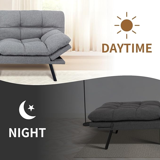 MUUEGM Futon Sofa Bed 71 Convertible Memory Foam Sofa Couch with Adjustable Backrest &amp Armrests Modern Upholstered Sleeper Couch for Small Spaces Living Room &amp Apartment Linen Fabric Lih