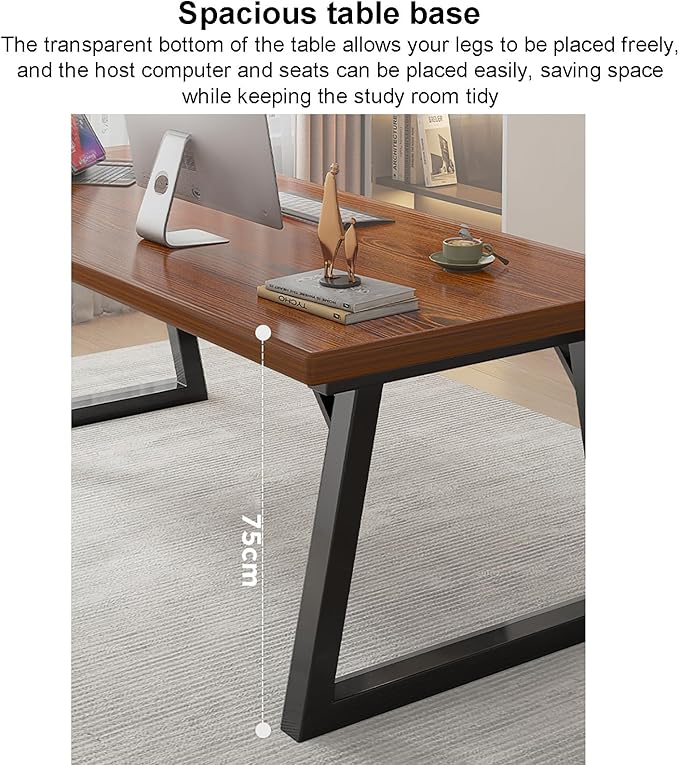 Solid Wood Computer Desk Natural Real Wooden and Metal Legs Home Office DeskIndustrial Executive Desk Workstation Modern Writing Desk Pc Table for Gaming Work Study