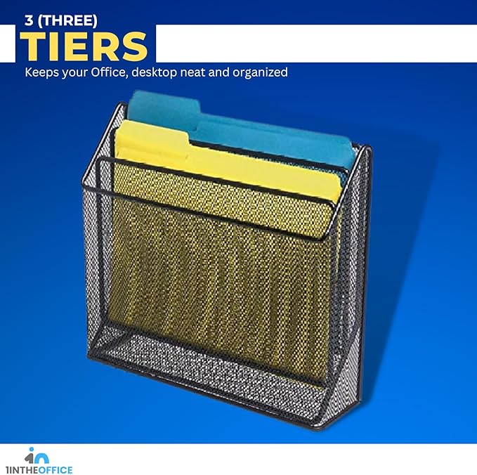1InTheOffice 3 Tiers File Folder Organizer Desk Sorter Black Mesh