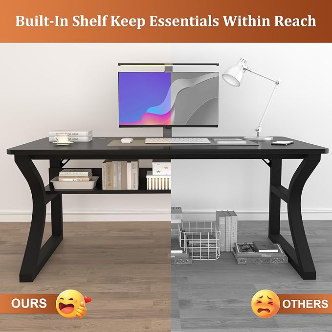 AZN Computer Desk 55'' Computer Desk Home Office Desks w/Storage Home Office Desks w/U-Size Metal Frame for Home Office Bedroom Study Writing Work Table w/Water-Resistant Scratchproof Surface