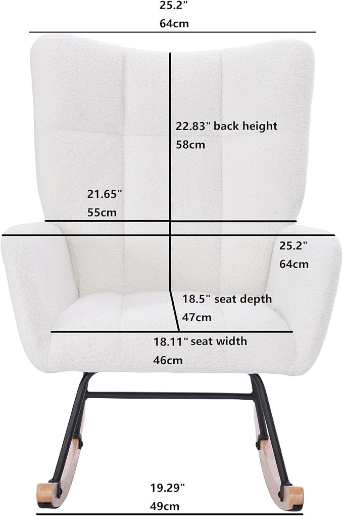 Teddy Upholstered Nursery Rocking Chair for Living Room Bedroom(White Teddy)