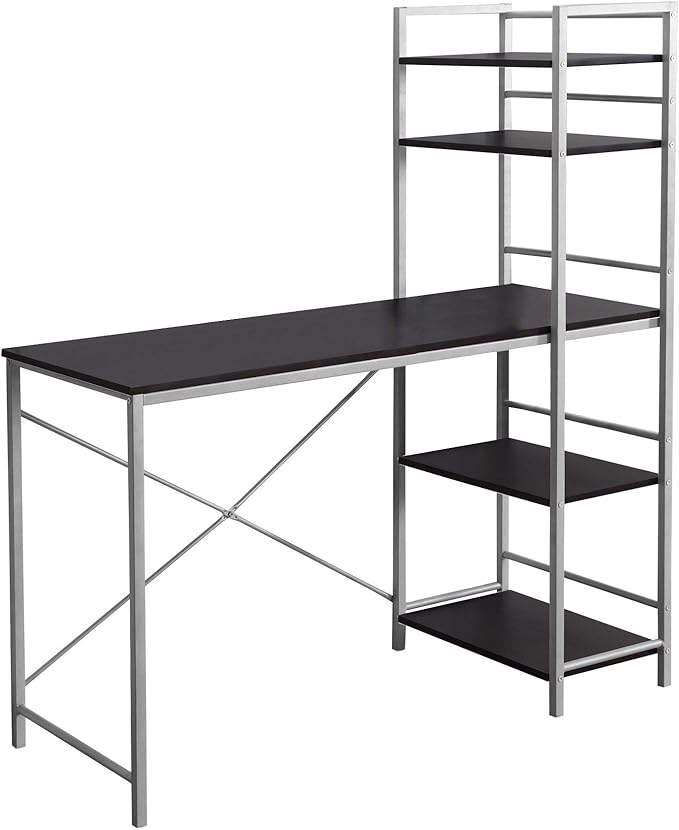 Computer Desk Home Office Laptop Storage Shelves 48 l Work Brown Laminate Grey Metal Contemporary Modern