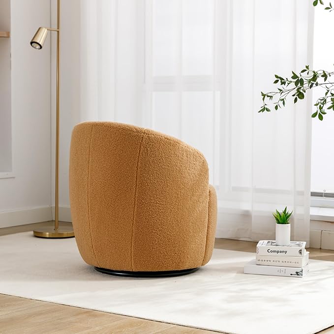 Swivel Barrel Accent Chair 360° Swivel Chair with Black Powder Coating Metal Ring Small Leisure Chair Single Sofa Chair for Living Room Hotel Bedroom Office Coffee Shop (Khaki + Wool)