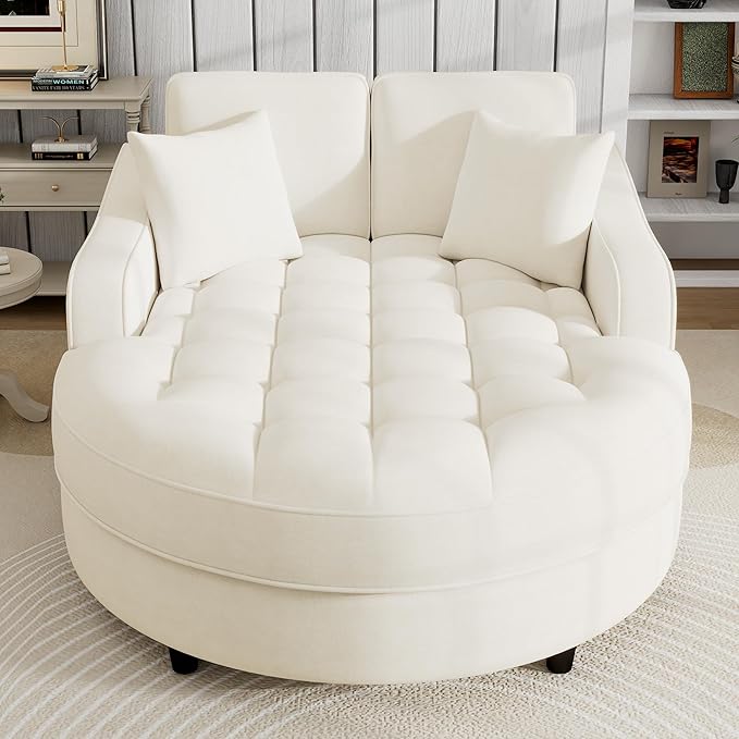 55 Chaise Lounge Upholstered Sofa Bed with Tufted Seat and Detachable PillowsSofa Couch for Living Room (Beige#q)