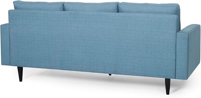 Christopher Knight Home Jenby Modern 3-Seater Sofa Tufted Waffle Stitch Fabric Couch with Rubberwood Tapered Legs Modern Living Room Sofa Couch for Family &amp Guests Blue