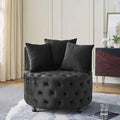 Velvet Upholstered Swivel Chair for Living Room with Button Tufted Design and Movable Wheels Including 3 Pillows Black
