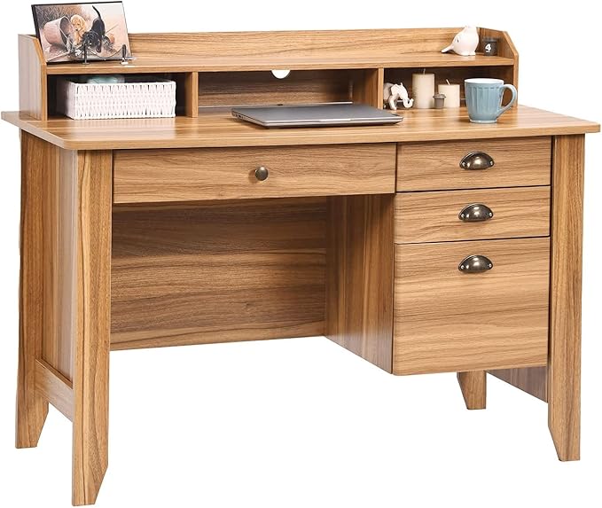 Catrimown Computer Desk with Drawers and Hutch Farmhouse Home Office Desk with File DrawerStudent Girls DesksTeens Writing Table Small Computer Desk for Bedroom Rustic Oak
