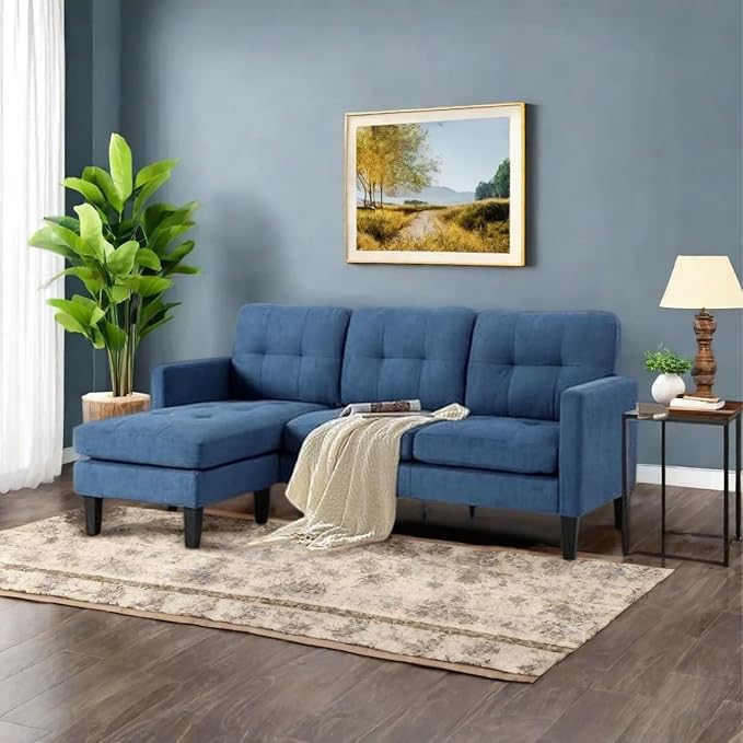 L Shaped Couch Convertible Sleeper Sofa Bed with Reversible Chaise Sectional Lounge Sectional Boneless Couch for Apartment Small Couches for Small Spaces Blue