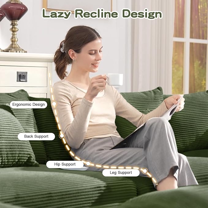 54 Corduroy Sectional Couches for Living Room Green Comfortable Oversized Sectional Sofa Set with Deep Seat Large Single Sofa Sofas para Sala Modern Corduroy Couch Set