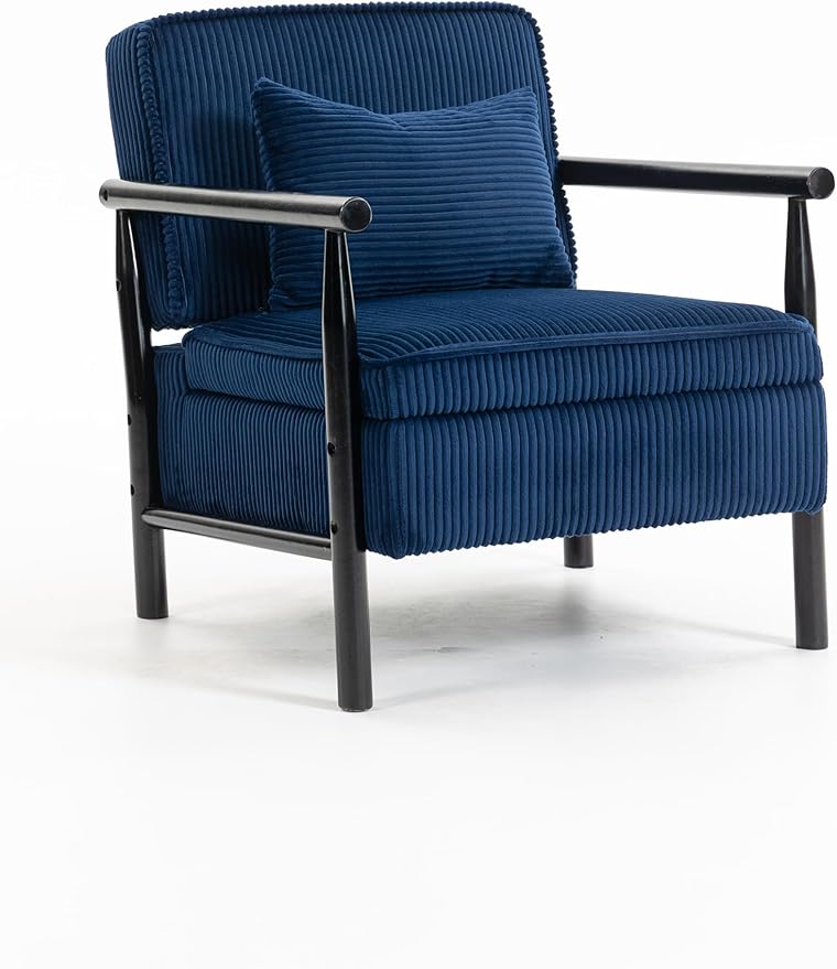Yoglad Accent Chair with Storage Corduroy Fabric Reading Chair with Wood Frame Mid Century Modern Storage Armchair for Living Room Bedroom Apartment(Antique Blue)