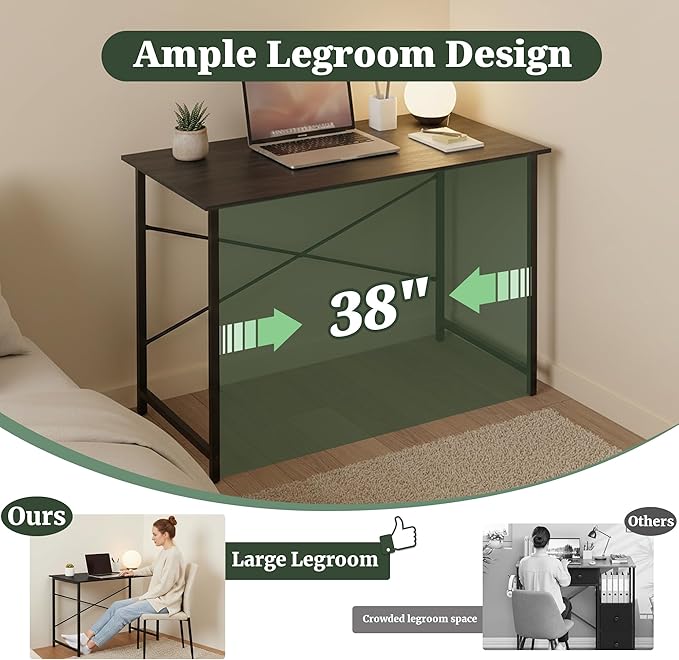 Computer Desk 40 Inch Simple Home Office Desk Study Writing Table Sturdy Metal Frame Scratch-Resistant MDF Desktop for Bedroom Dorm Workspace Small Space Black
