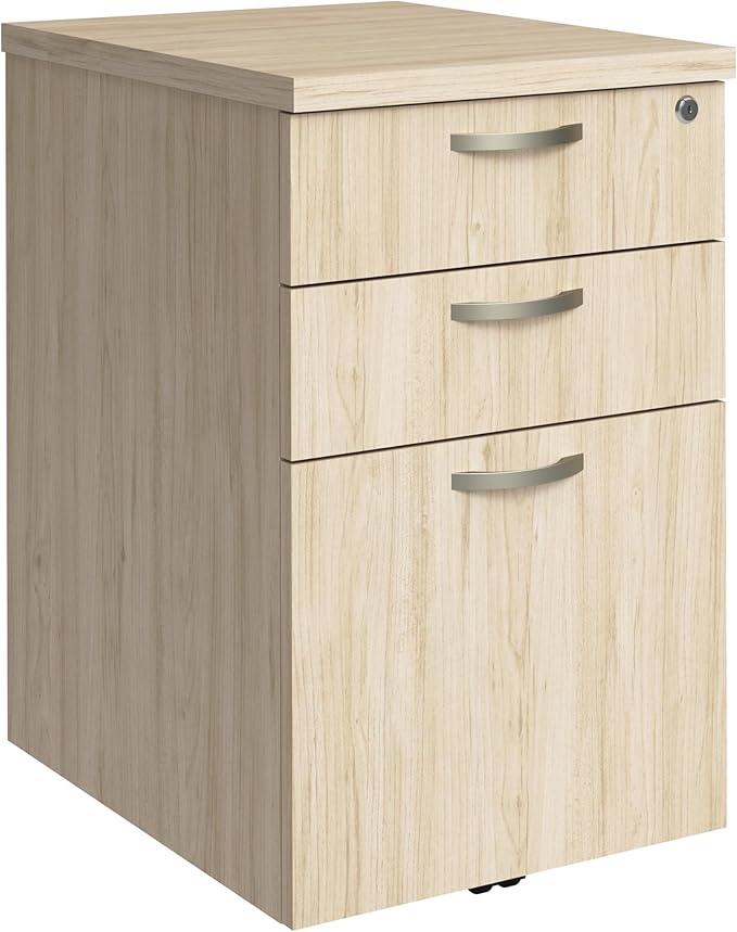Bush Business Furniture 3 Drawer Rolling File Cabinet Under Desk Storage Office in an Hour Collection Natural Elm