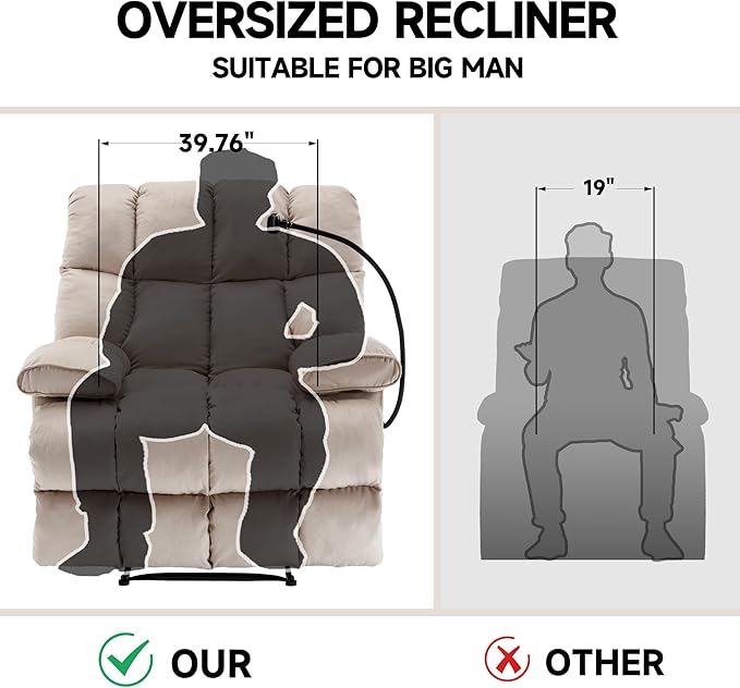 Oversized Recliner Chair Big Mans Recliner Chairs for Adults 400lbs Wide Recliners for Tall Man Large Recliner Chair for Living Room(Cream)