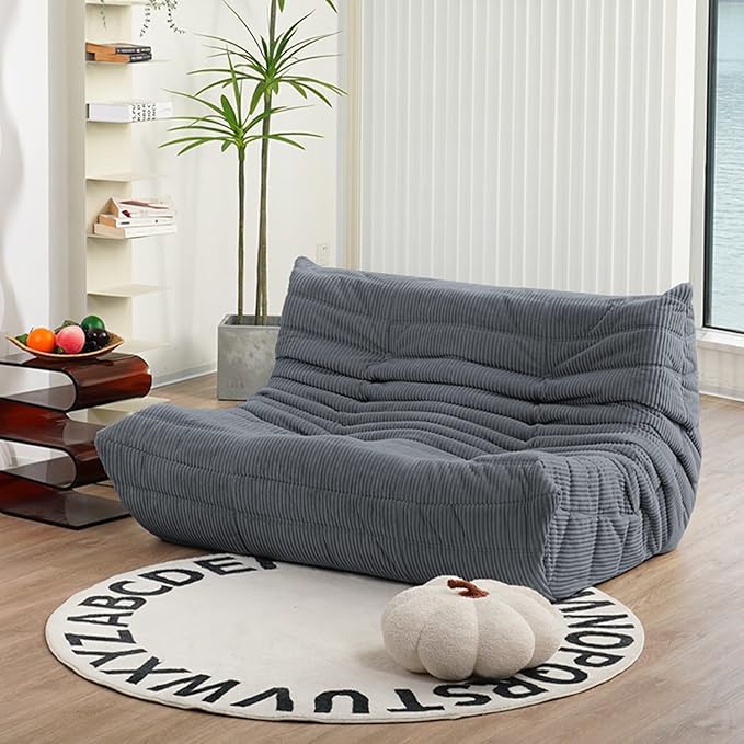 N&ampV Fireside Loveseat Mid Century Armless Twin Size Floor Sofa Soft Premium Corduroy Floor Lounge Chair Foam Sofa Accent Chair for Living Room Bedroom and Office Frost Grey