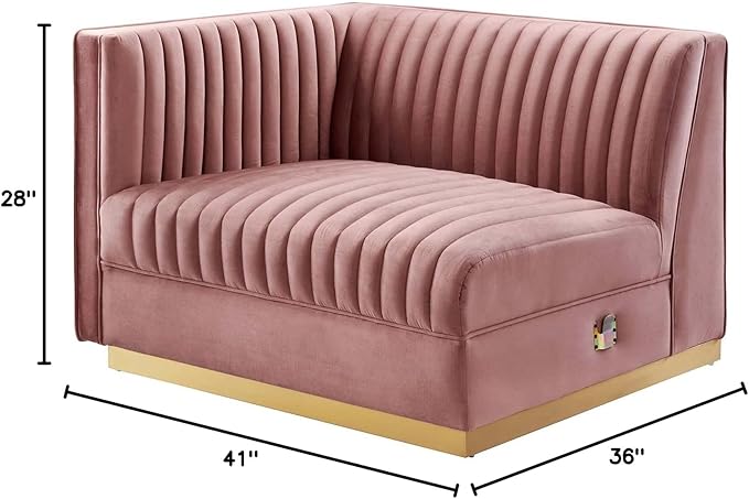 Modway Sanguine Channel Tufted Performance Velvet Modular Sectional Sofa Ottoman Left-Arm Chair Dusty Rose