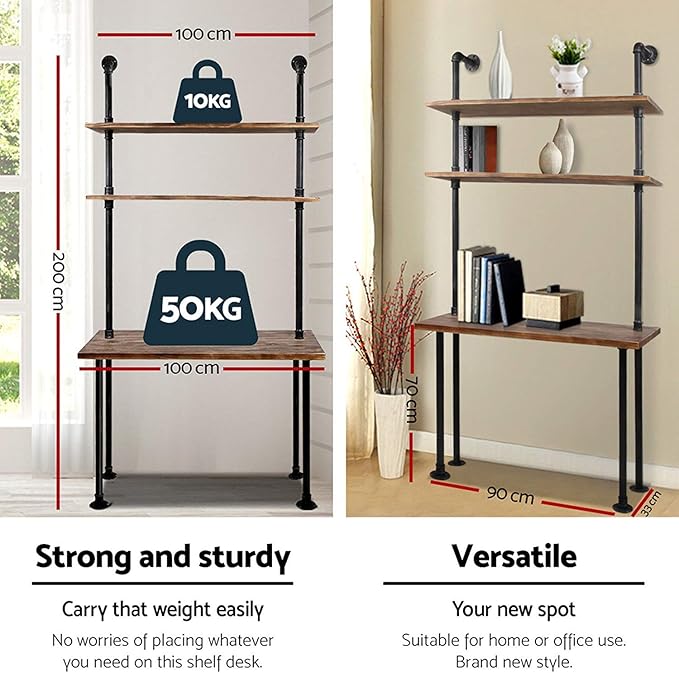 Diwhy Computer Desk with Storage ShelvesHome Office Writing DeskBookshelf Laptop Desk Industrial Style Office DecorStudying Writing Table WorkstationStable Metal FrameeEasy Assembly(40 L)