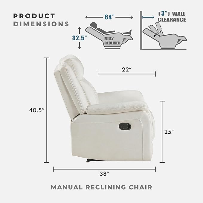 Lexicon Manual Recliner Chair Polished Microfiber Reclining Sofa Chair Home Theater Seating Wall Hugger Manual Recliner for Living Room/Office/Apartment Beige