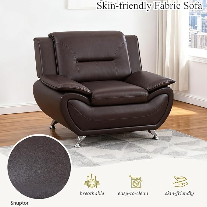 Leather Sofa ChairOversized 46 Accent Chair Couch for Living RoomModern Leather Couch with Metal LegsSmall Sofa for Small Space/Apartment/RV Car/Lounge/Dorm(Brown)