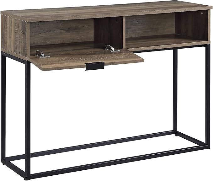 Penau Rustic Oak Writing Desk with Black Metal Legs Compact Home Office Desk Modern Industrial Style Ample Storage Space