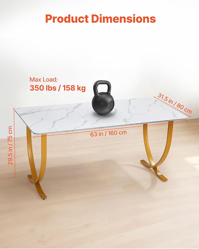 VEVOR Executive Desk 63 W x 31.5 D Large Office Desk Modern Computer Table Conference Meeting Room Table Business Furniture Enlarged Desktop for Home Office White and Gold
