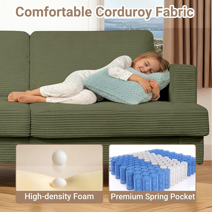 Loveseat Sofa Couches for Living Room 70 Love Seat Sleeper Sofa with USB Upgrade Upholstered 2-Seater Deep Seat Couch Corduroy Small Couch for Bedroom Apartment Office (Light Green)