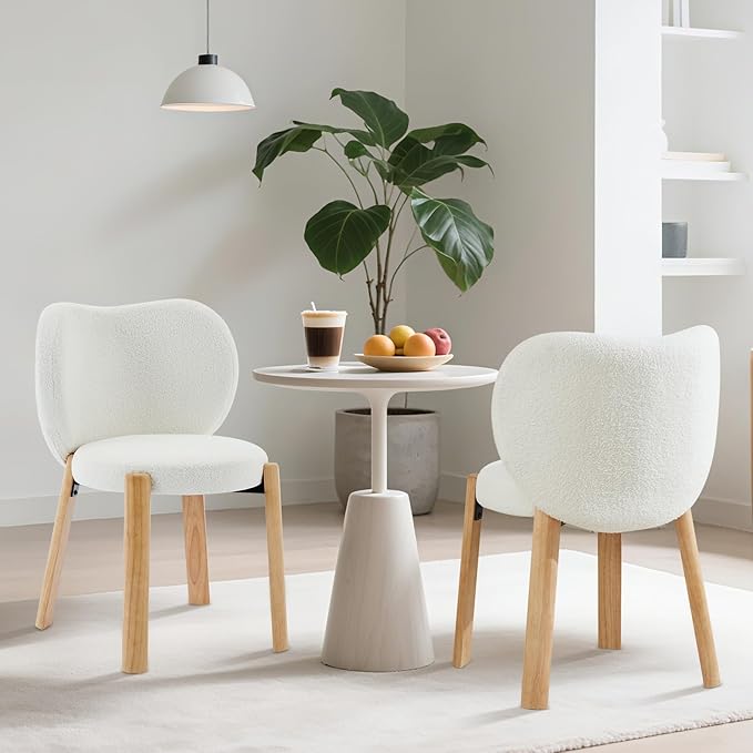 Mid-Century Modern Heart-Back Lounge Chair – Quality Cuddly Suede-Like Upholstery Solidified Hardwood &amp Metal Frame – Comfortable Accent Chair for Living Room Bedroom or RV - White| 2PCS
