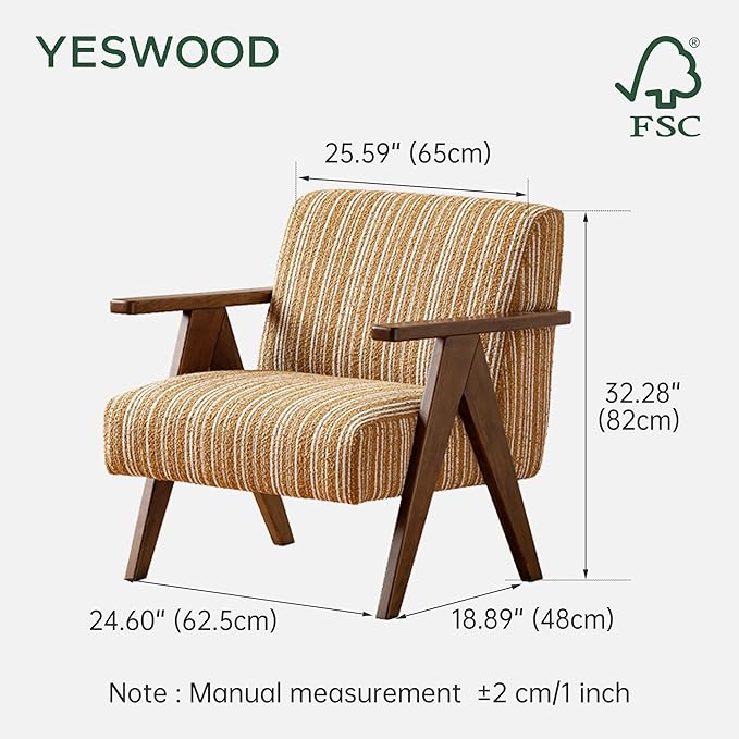YESWOOD Solid Wood Reading Armchair High-Resilience Foam Ergonomic Living Room Bedroom Balcony Chair for Home(Yellow)