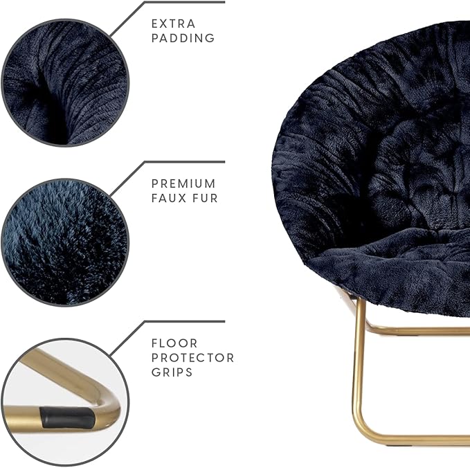 Milliard Saucer Chair For Adults Teens &amp Kids Navy Blue Faux Fur XL Circle Chair for Bedroom Dorm &amp Gaming Foldable Comfy Accent Seat for Small Spaces Folding Moon / Mushroom / Round Sty