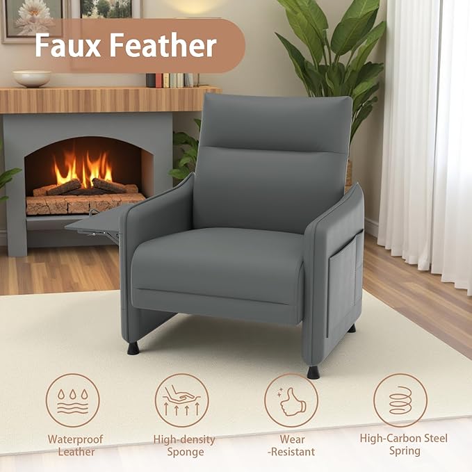 3-Piece Living Room Sofa SetMid-Century Modern Living Room Armchair Sofa 1X Loveseat + 2X Accent Chairs Flip-Up Table Storage Pouch Rubber Feet