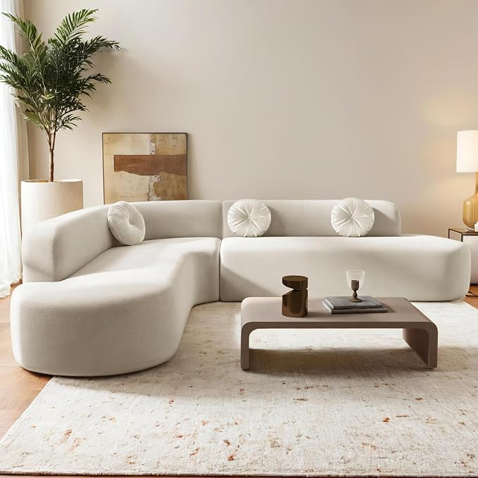 122 Oversize Curved Sectional Sofa with High-Density Cushions for Living Room Modular Corner Floor Sectional Couch with Chaise L-shape Upholstered Sofa for Apartment Office Studio No Assembly