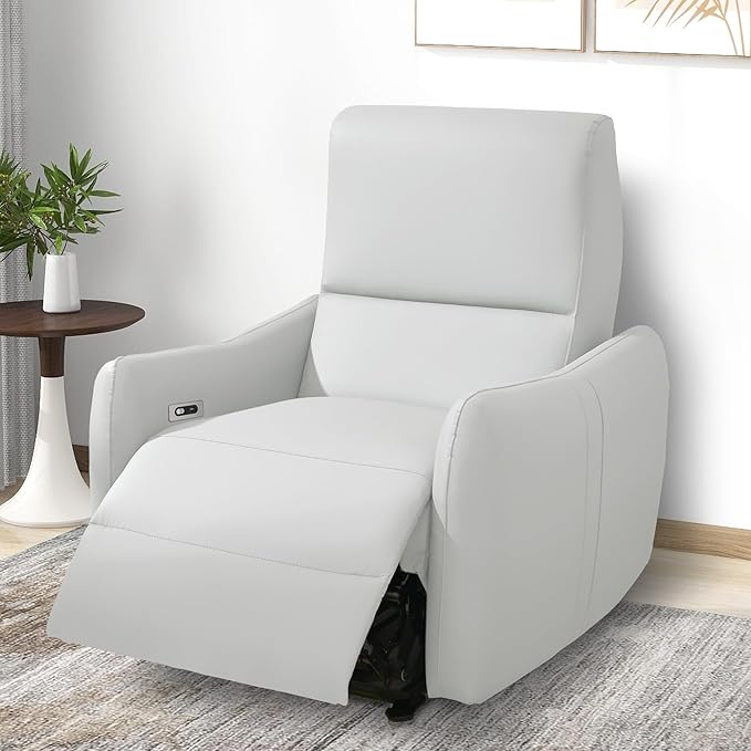 Wall Hugger Recliners for Small Spaces Zero Wall Power Recliner on ClearanceFaux Leather RV Recliner Leather Single SofaHome Theater Seating for Living Room w/USB Ports (Light-Gray)