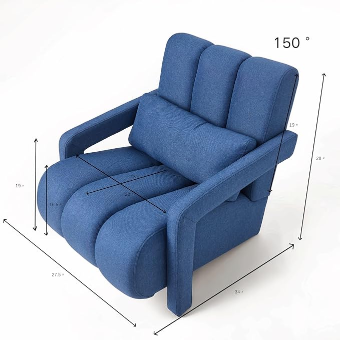 Modern Upholstered Accent Chair with Pillow - Comfortable and Sturdy Linen Fabric for Living Room Bedroom Office and More (Navy Blue)