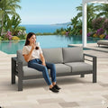75 All-Weather Sofa Bed with Heavy-Duty Frame Stylish Sofa Bed with Water-Repellent Olefin Comfort 3-Seater Sofa with High-Density Foam for Patio Balcony Gray+Gray