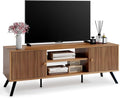 COMHOMA TV Stand for Living Room Mid Century Modern Entertainment Center for 55/60/65 Inch TVs Retro Brown TV Console with Fluted Door Cabinets and Open Adjustable Shelve Storage for Bedroom