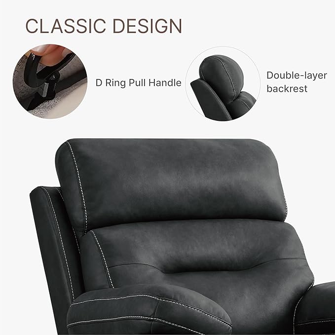 Leather Recliner Chair Manual Sofa Rocker for Adults with Overstuffed Arm for Living Room Bedroom Home Theater Seating