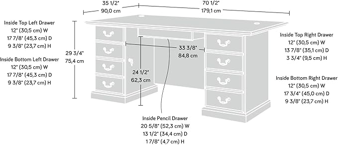 Sauder 109843 Heritage Hill Executive Desk Classic Cherry Finish