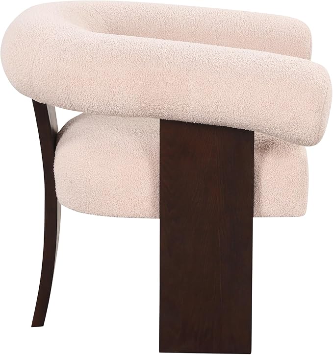 The Curved Wishbone Frame Accent Chair Teddy Velvet for Living Room Beige