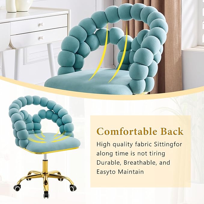 Home Chair Swivel Velvet Desk Chair Teal Upholstered Accent Chairs with Gold Base for Girls Women Study Seat Unique Boho Computer Stools Vanity Stools for Living Room(GoldTeal)