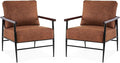 MCombo Modern Accent Chairs Armchair with Upholstered Cushion Leathaire Fabric Lounge Chairs for Living Room 4748 (2 Saddle)