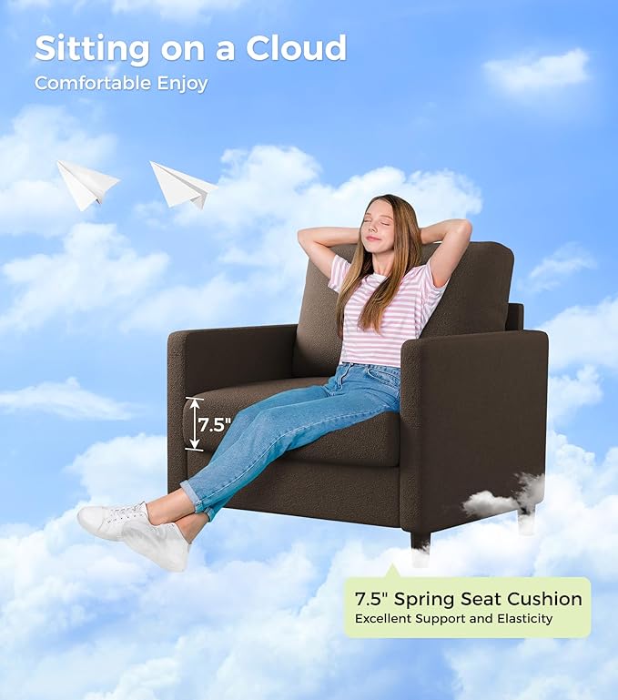 Sofa Accent Chair 33 Reading Chair for Bedroom Tool-Free Setup Living Room Accent Chairs Comfy Arm Chairs Living Room All-Wood Reading Nook Brown