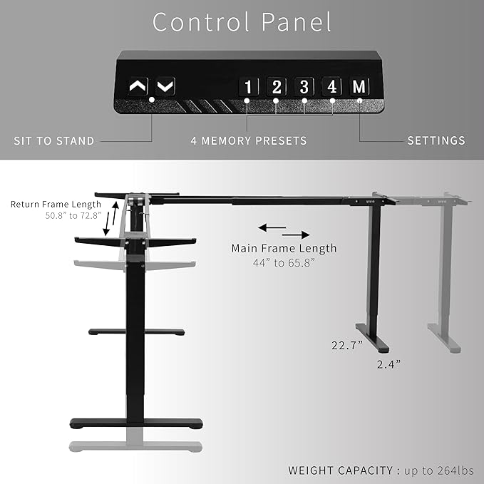 VIVO Electric Multi-Motor Height Adjustable Corner 3 Leg Standing Desk Frame Sit Stand Ergonomic L Frame with Push Button Controller Black DESK-V123EB