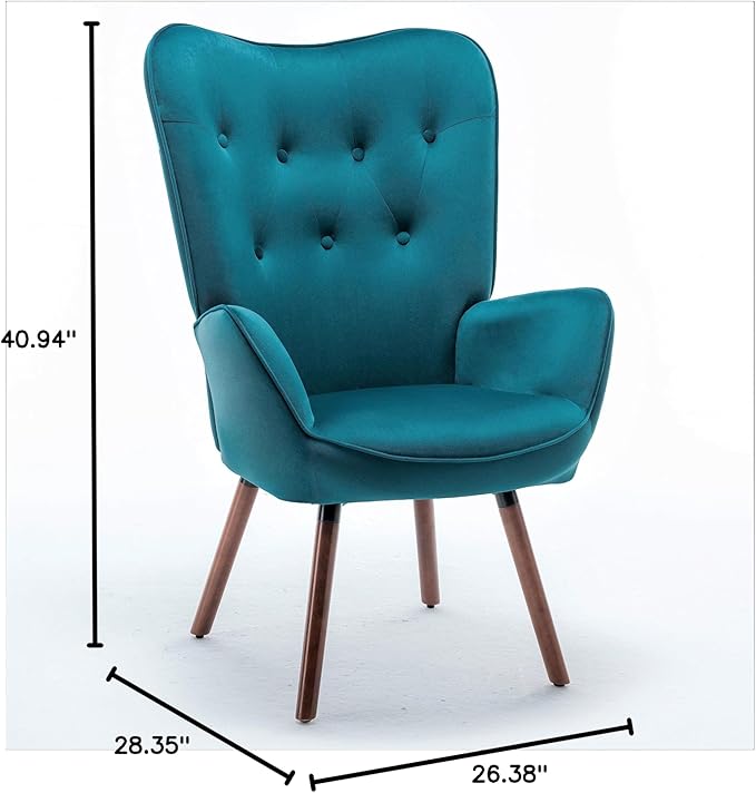 Chic Accent Arm Chairs for Living Room Bedroom or Home Office Button-Tufted Midcentury Armchair with Wingback Design and Splayed Legs Greynish Blue