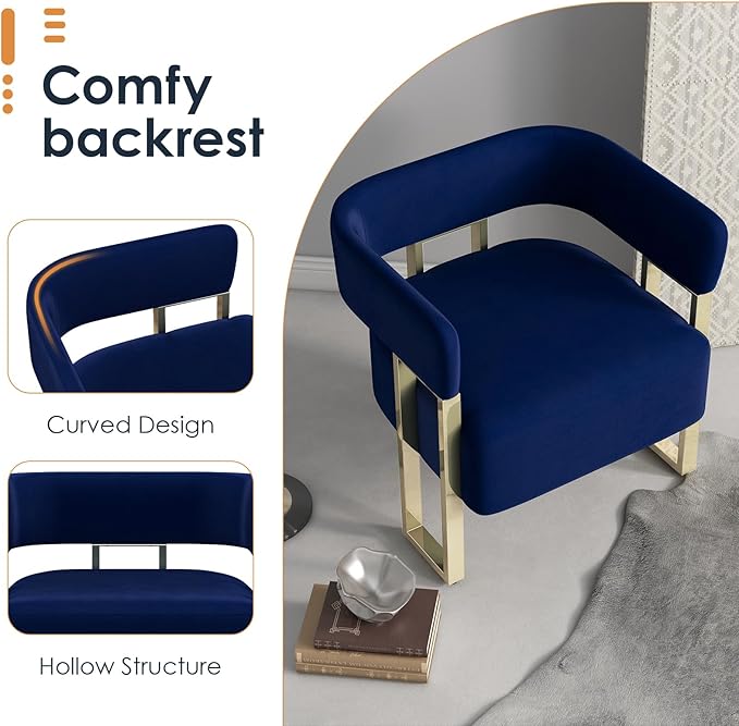 AODAILIHB Modern Accent Chair Blue Velvet Barrel Chairs with Gold Metal Legs - Upholstered Armchairs for Living Room Bedroom Lounge &amp Waiting Room