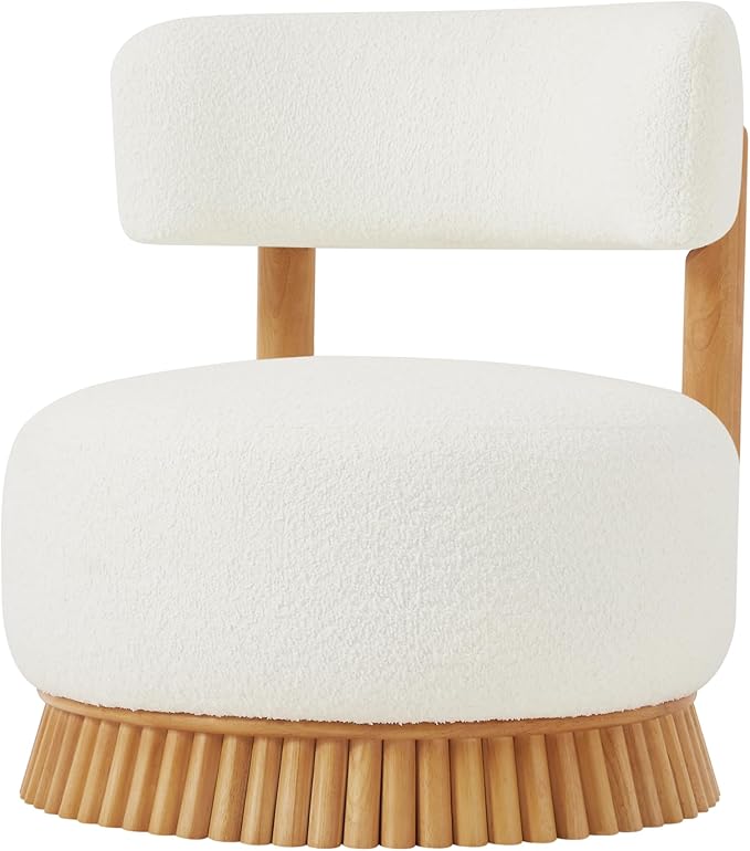 Christopher Knight Home Eloise Modern Accent Chair for Living Room Boucle Upholstered Single Lounge Sofa Chair with Wooden Frame Comfy Reading Chair for Bedroom Light Beige+Natural