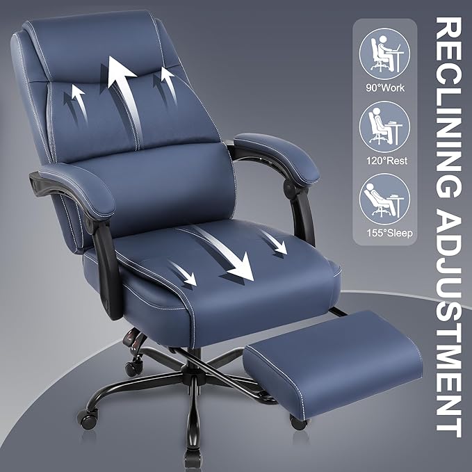 Misolant Big and Tall Office Chair with Footrest High Back Desk Chair with Linkage Armrest 90-155° Recline Executive Computer Chairs with Adjustable Height for Home