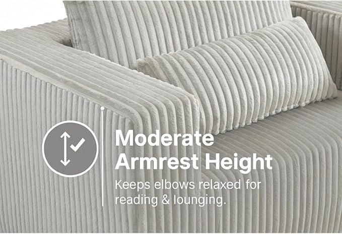 50.98'' Corduroy Boneless Couch with Square Armrests and 2 Cushions Modern Luxury Compressed Sofa Couch with Movable Ottoman No Assembly Required Living Room Apartment HotelSmoke Grey
