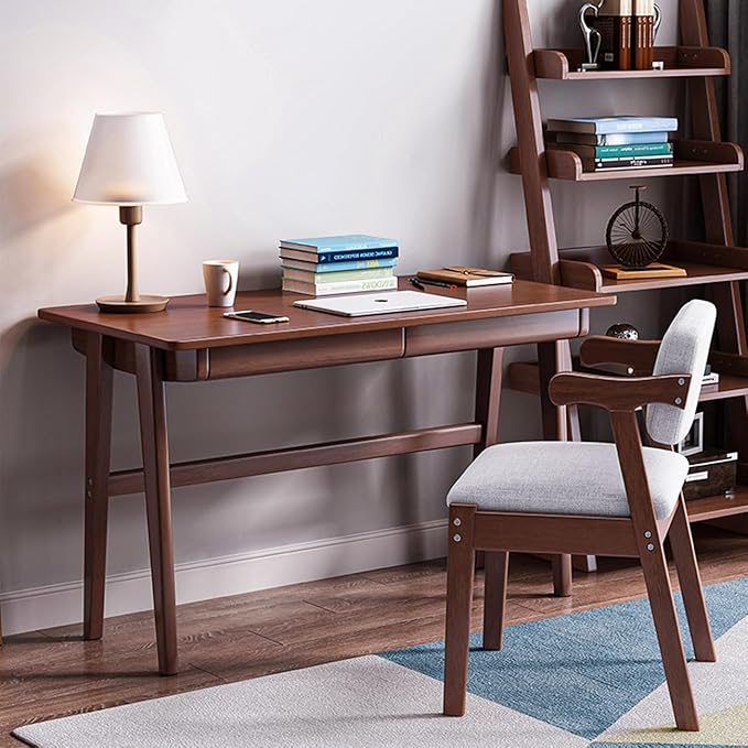 Wood Writing Desk with 2 DrawerHome Office Desk for Small Spaces Study Desk PC Table Workstation (Walnut 39.4x23.6x29.5)