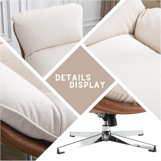Modern Swivel Accent Chair Comfy Upholstered Linen Fabric Lounge Chair Sofa Chair with High Backrest Rocking Chair for Living Room Bedroom 1pc Beige