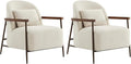 CHITA Accent Chair for Living Room Set of 2 FSC Certified Modern Upholstered Faux Sherpa Fabric Armchair with Metal Frame and Wooden Armrests Ivory